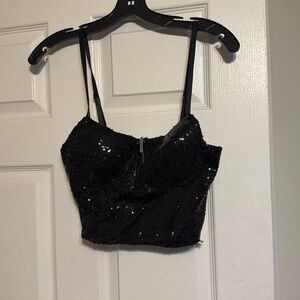 Black shimmer bustier top